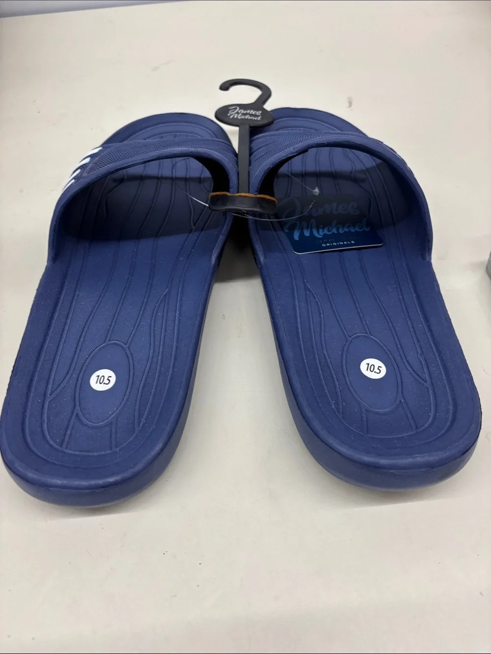 James Michelle Men's Navy Slide Sandals with White Accent